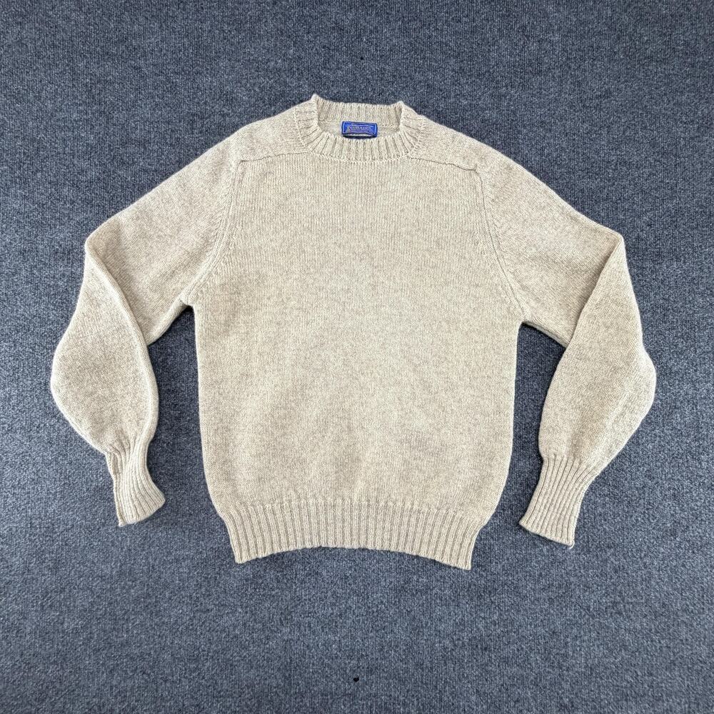 Vintage Pendleton Sweater Mens Large Beige Shetland Wool Crewneck Pullover Knit